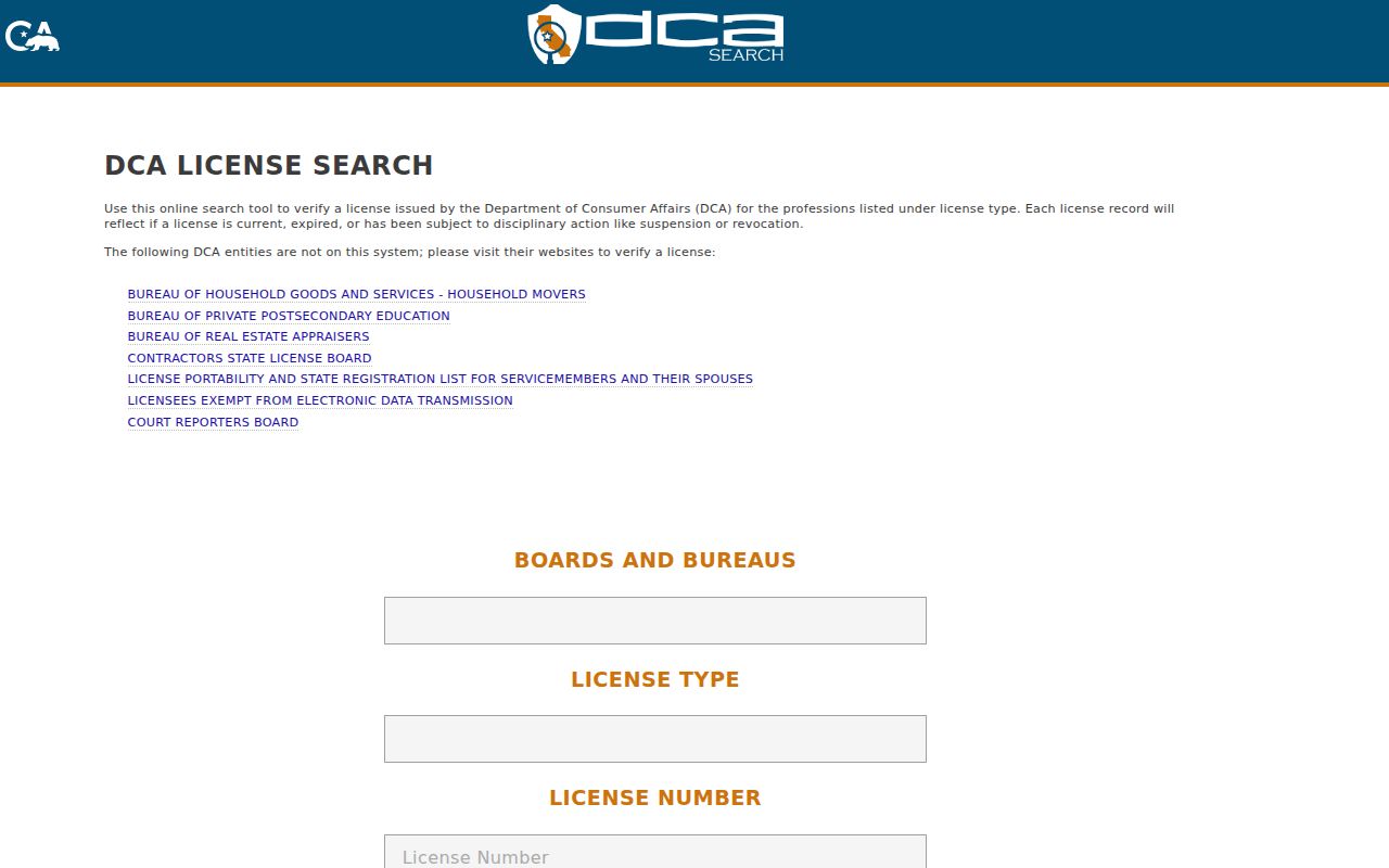 Roseville people search with California DCA license records