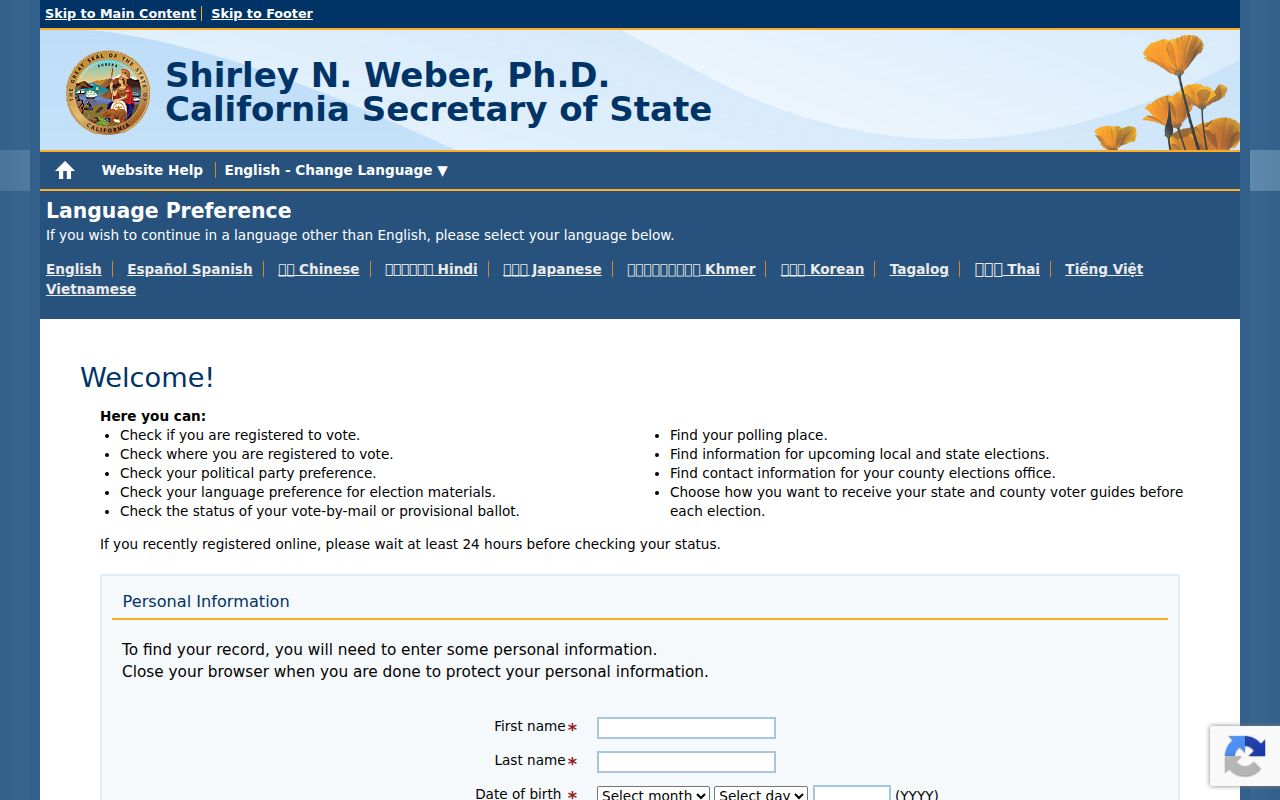 Roseville people search limits on California My Voter Status