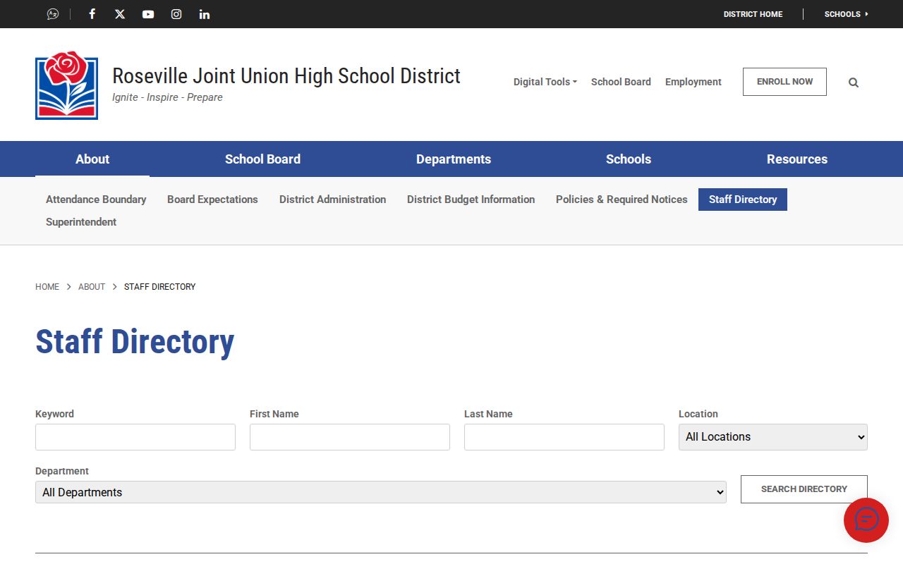 Roseville people directories RJUHSD staff listings