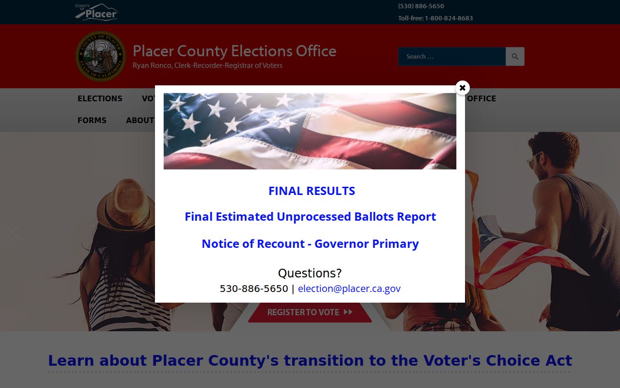 Roseville voter registration records on the Placer County Elections home page